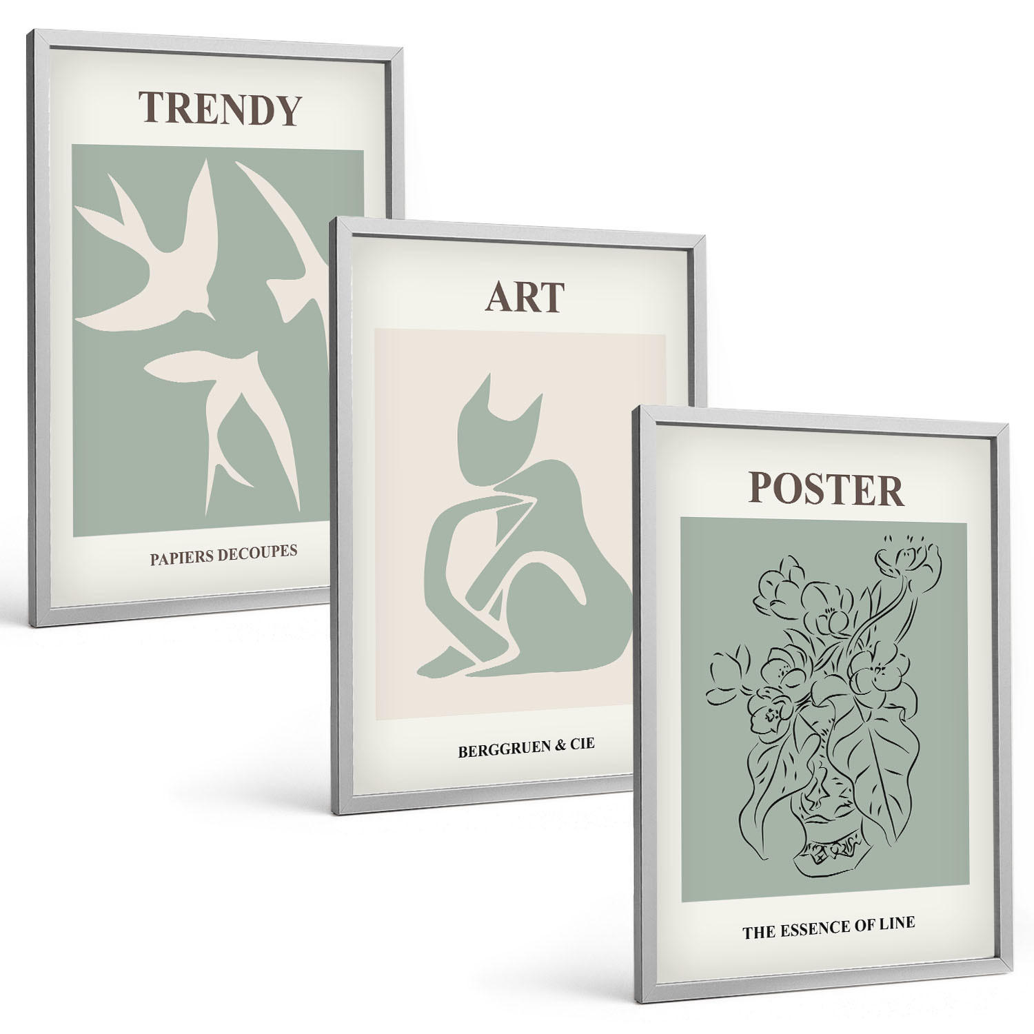 BILDER SET 3er Set - 40x60 cm Silberner Rahmen - Matisses stilvolle Illustrationen - Silberfarben, Kunststoff (40/60cm) - TULUP
