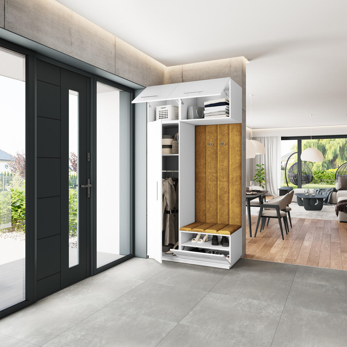 GARDEROBENSCHRANK REMA 120/240/60 cm Modern Garderobe-Set Weiß - Gelb/Weiß, Holzwerkstoff (120/240/60cm) - MASSENO