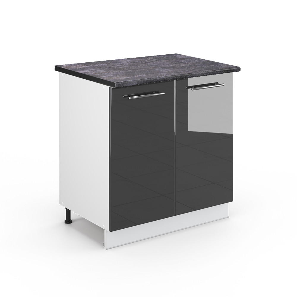 SPÜLENUNTERSCHRANK Fame-Line Anthrazit Hochglanz 80 cm mit Regal AP Anthrazit - Anthrazit/Weiß, Holzwerkstoff (80/82/60cm) - Vicco