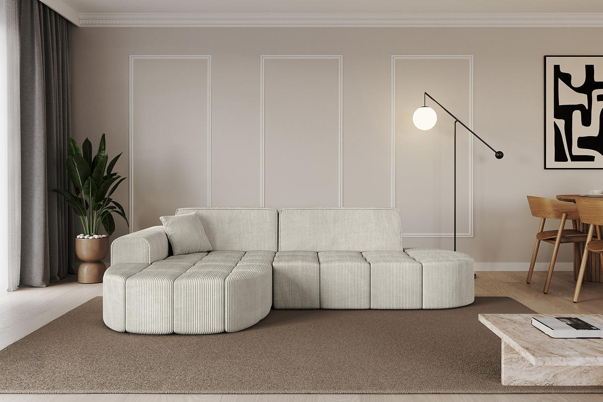 ECKSOFA Ottomane Links LIVO-L1 - 252x173x79,5 cm Creme - Hellgrau/Creme, Holzwerkstoff/Textil (252/173cm) - ALTDECOR