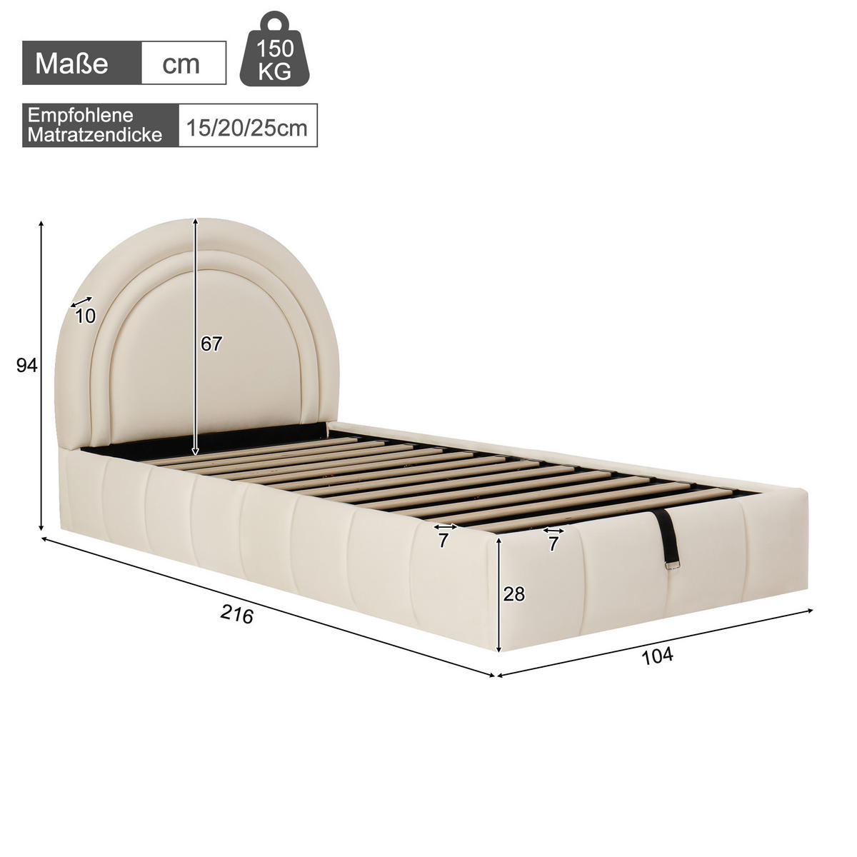 KINDERBETT Beige Samt 90x200 Hydraulik Stauraum Lattenrost - Beige, Textil (90/200cm) - FLIEKS