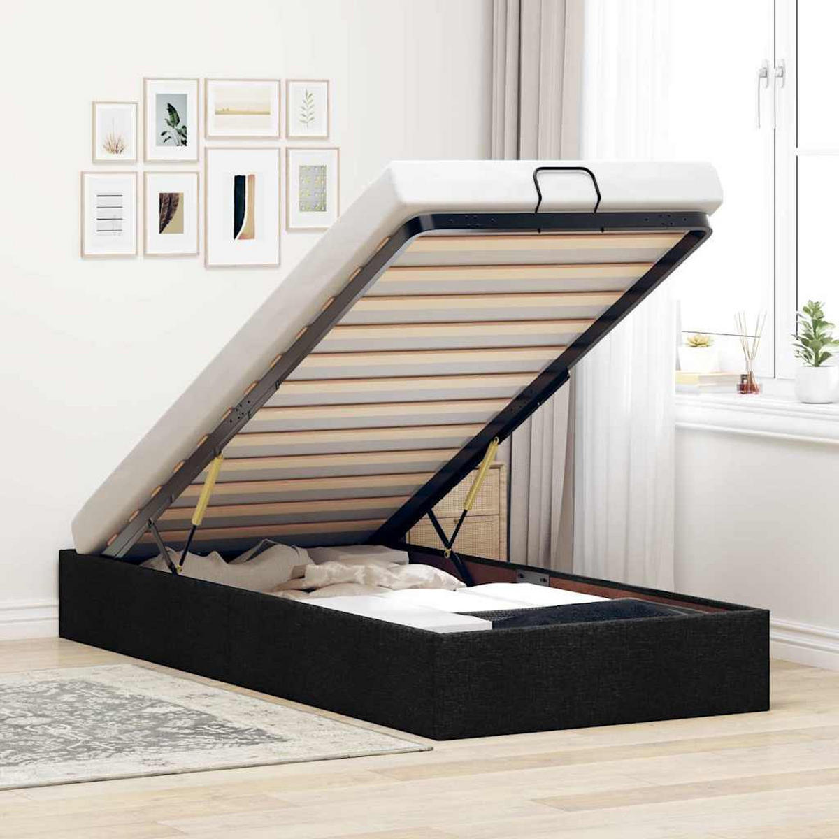 OTTOMAN-BETT Ohne Matratze Schwarz 90/200 Cm Stoff - Schwarz, Textil (90/200cm) - vidaXL
