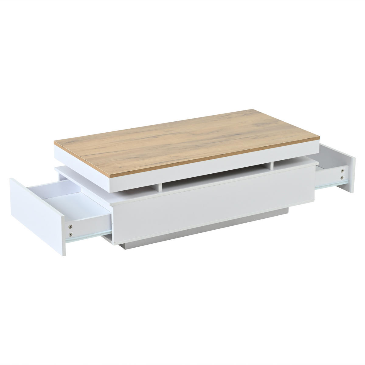 COUCHTISCH Weiß/Natur mit LED und 2 Schubladen 100/50/35 cm - Weiß/Naturfarben, Holzwerkstoff (100/50/35cm)