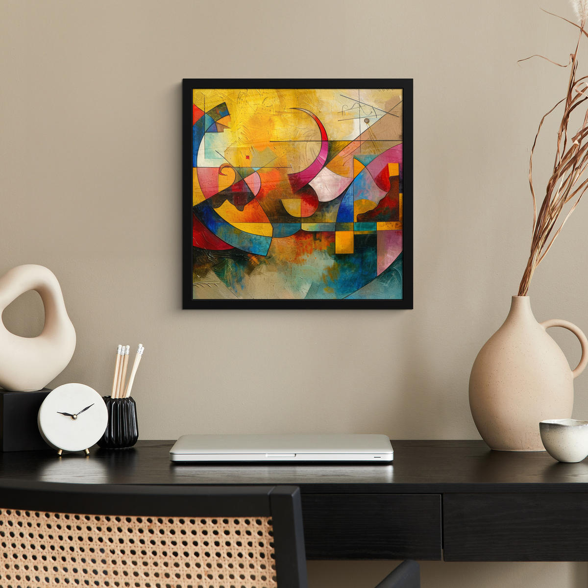 POSTER MIT RAHMEN Kunst - Abstrakt - Modern 40x40 cm - Gelb, Papier (40/40cm) - MuchoWow