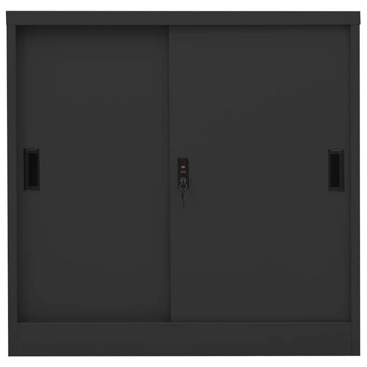 AKTENSCHRANK mit 3 Fächer und abschließbare Schiebetüren, 90/40/90 cm, aus Stahl, in Anthrazit - Anthrazit, Metall (40/90/90cm) - vidaXL