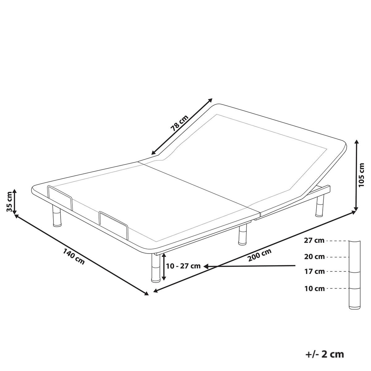 LATTENROST elektrisch verstellbar BRUNOY 140 x 200 cm Grau - Schwarz/Grau, Metall (140/200cm) - Beliani
