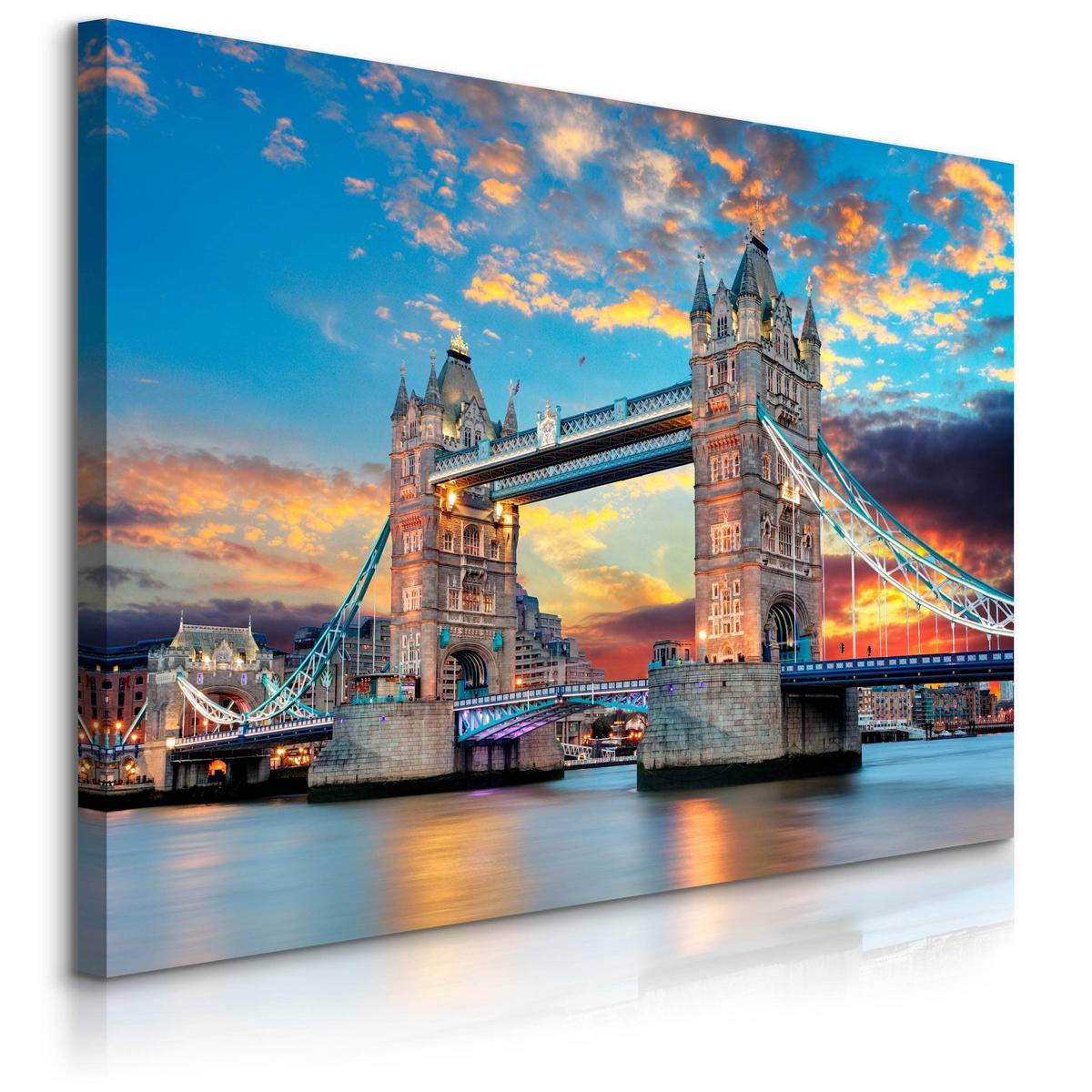 LEINWANDBILD Brücke Tower Bridge London Architektur 3D 120x80 - Blau/Beige, Textil (120/80cm) - Muralo