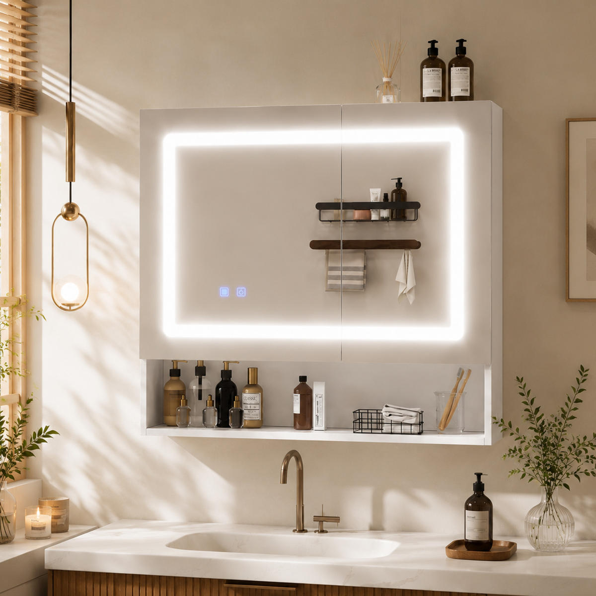 WASCHTISCHKOMBI 80/17/70 cm Weiß mit LED-Beleuchtung und Soft-Close-Funktion - Weiß, Holz/Holzwerkstoff (17/70/80cm) - Oxeza