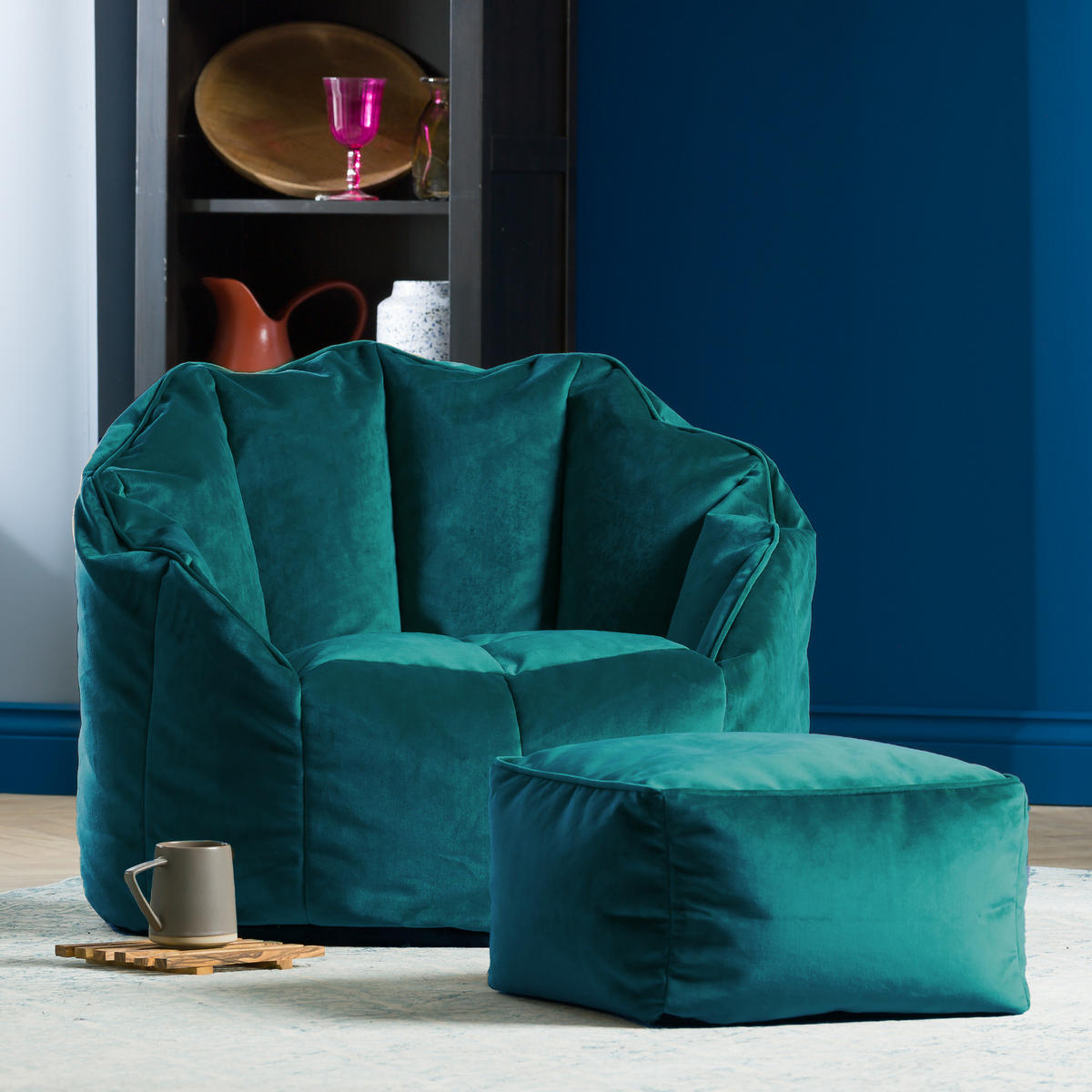 SITZSACK-SESSEL Sirena mit Hocker - Grün, Textil (77/64/74cm) - icon