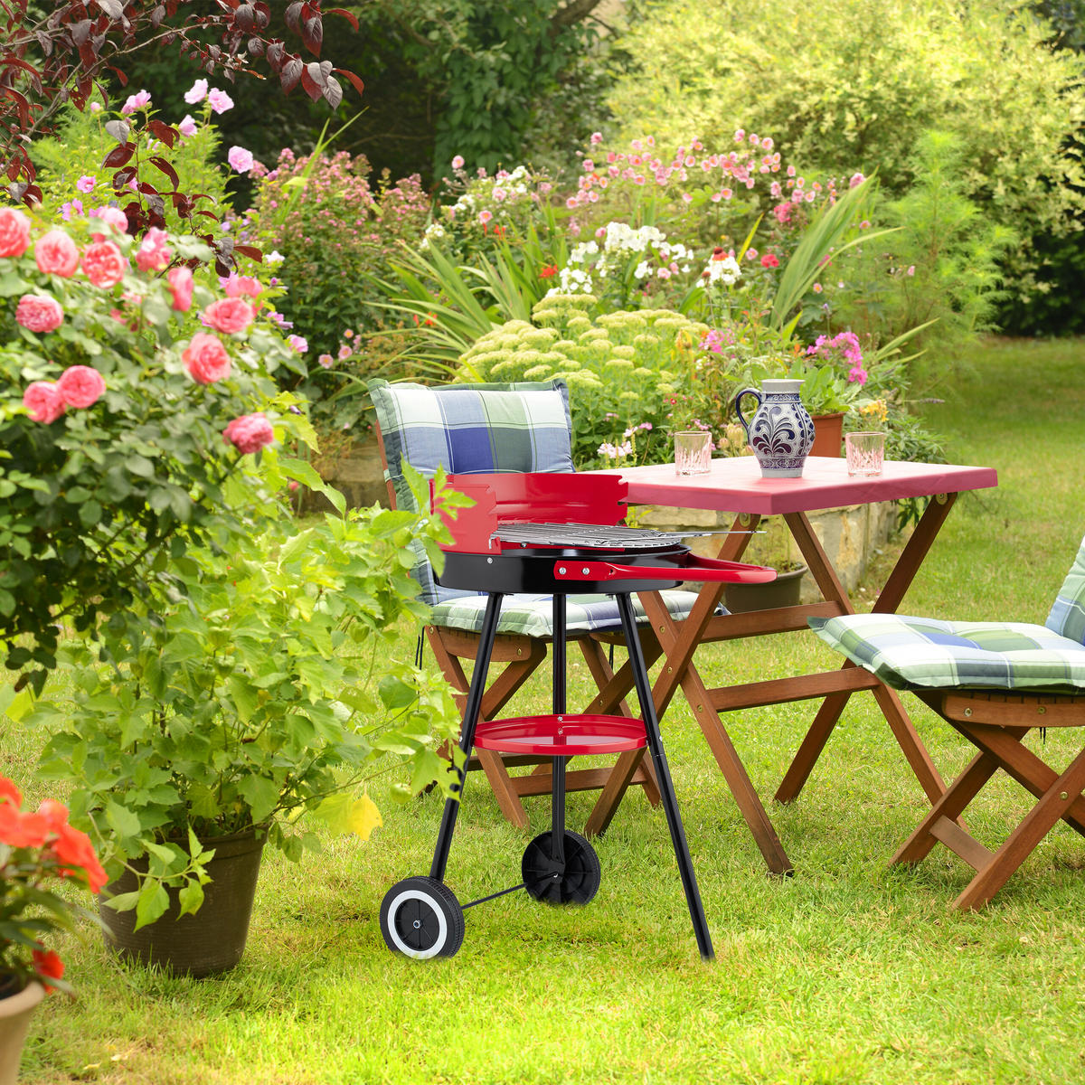 HOLZKOHLEGRILL - Multicolor, Kunststoff/Metall (42/77/60cm) - Relaxdays