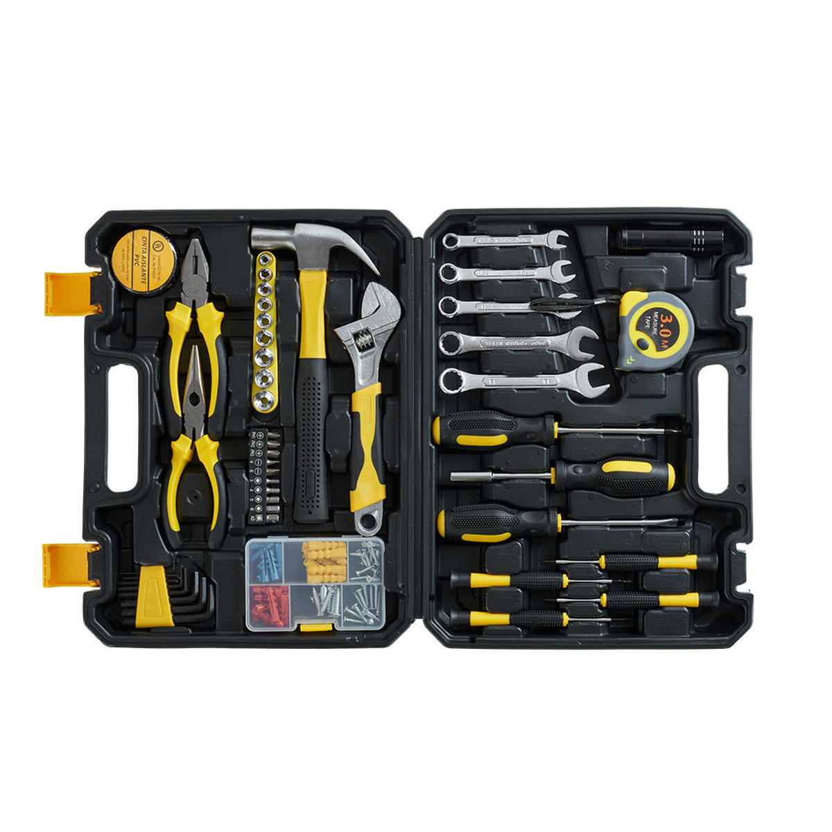 WERKZEUGSATZ 88-tlg. in Schwarz und Gelb Haushalts-Werkzeugset im Koffer - Schwarz, Metall (27/35.5/7cm) - Livingandhome