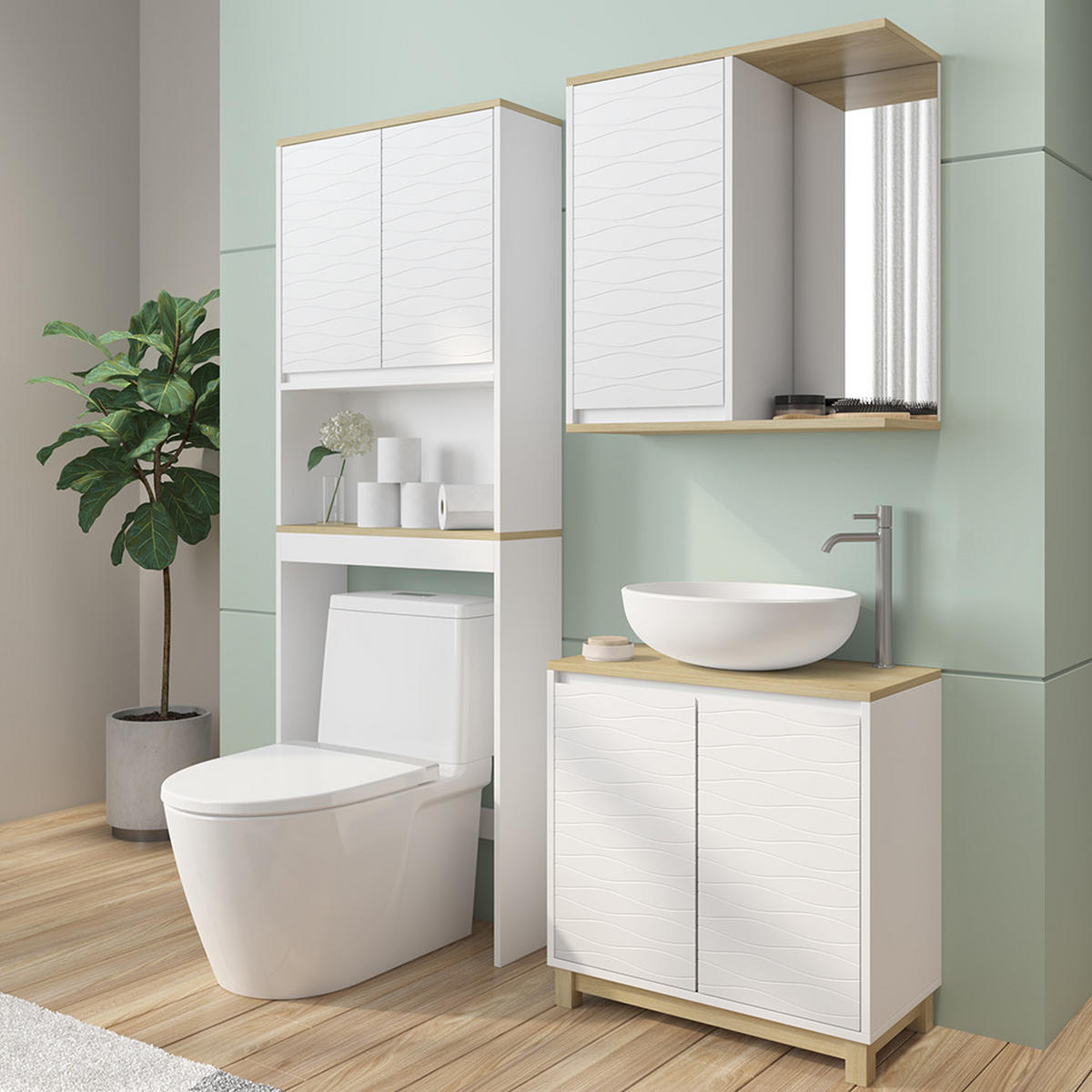 KOUPELNOVÝ NÁBYTEK Livia Bílá/dub - bílá/barva dubu, kompozitní dřevo (60/60/30cm) - Vicco