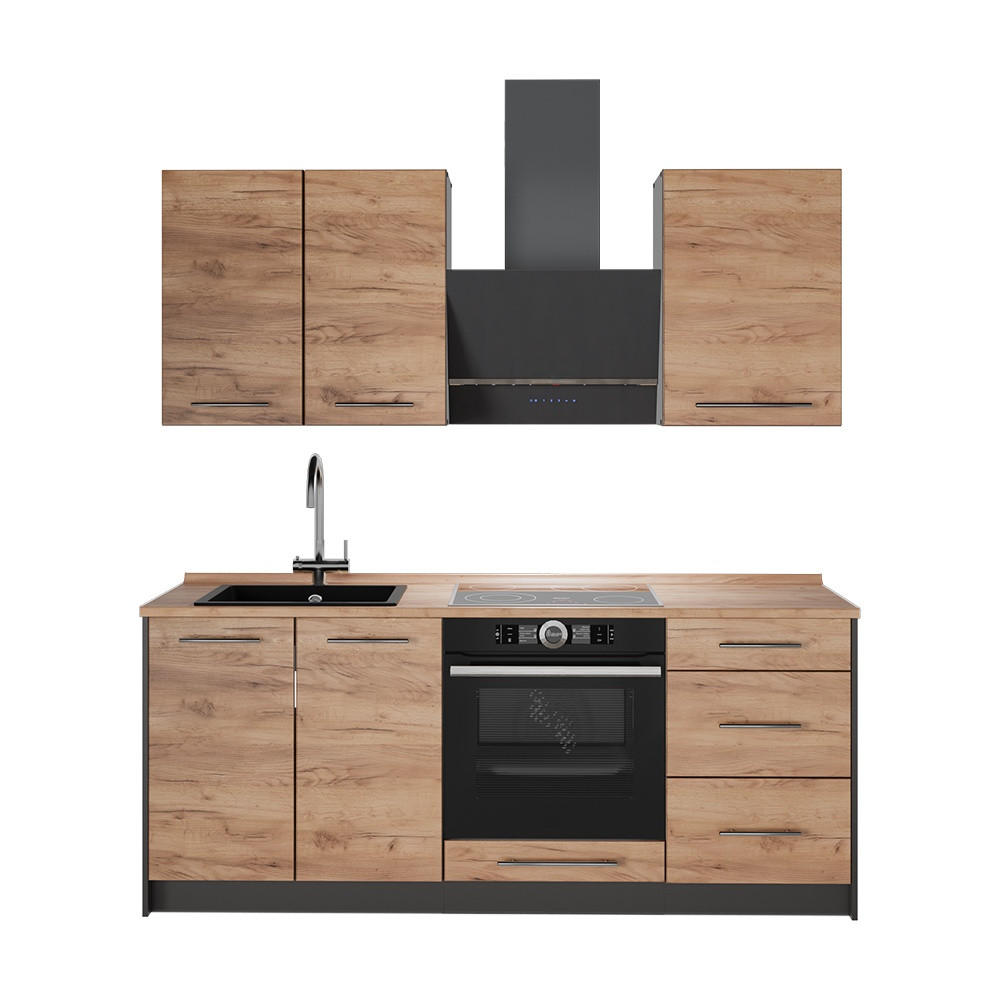 SINGLEKÜCHE Fame-Line, Goldkraft Eiche/Weiß, 190 cm, AP Eiche - Honigeiche/Anthrazit, Holzwerkstoff (190/206.8/60cm) - Vicco