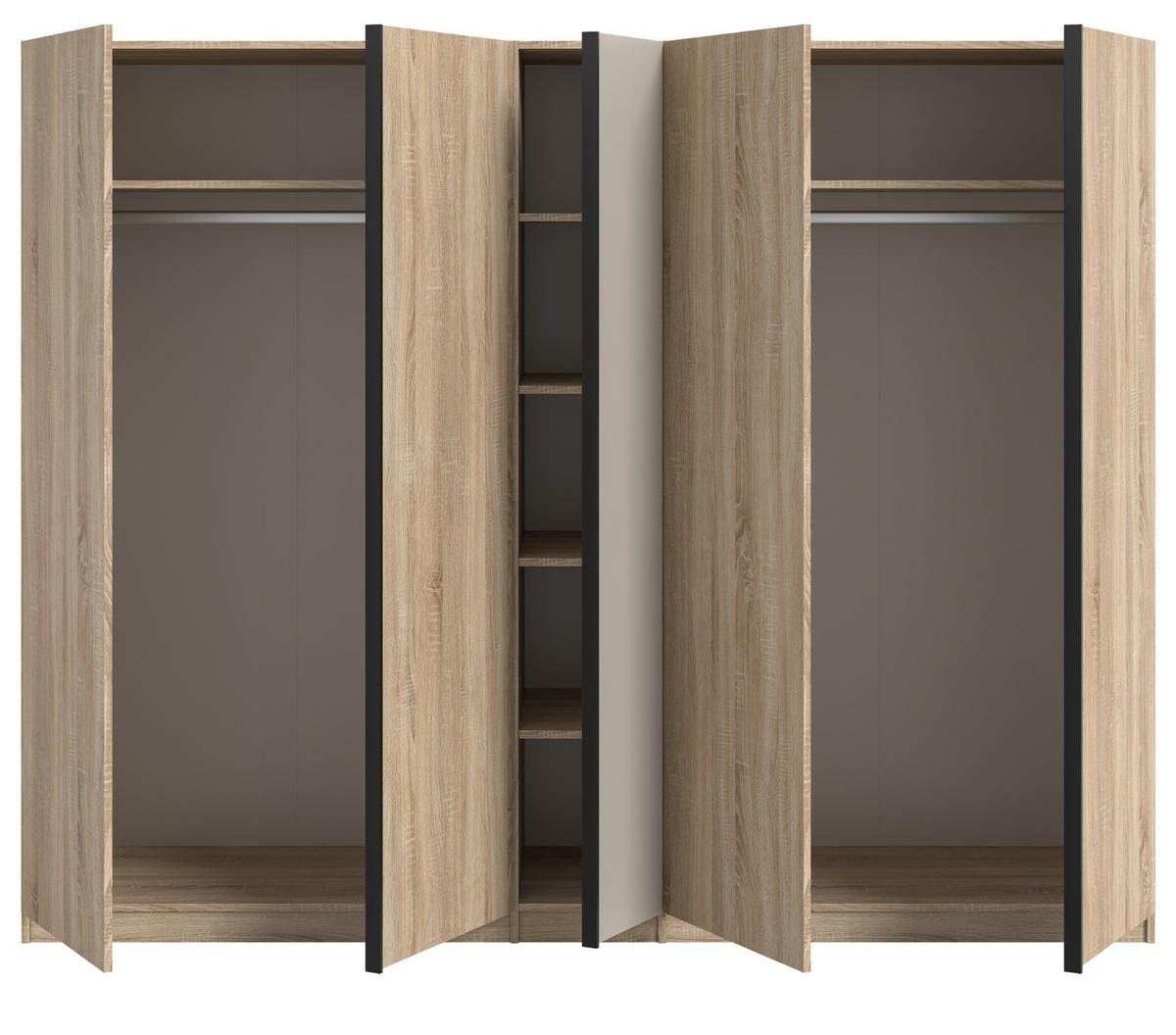 KLEIDERSCHRANK Eiche Sonoma, Kaschmir 5-türig 230 x 183 cm, Drehtürenschrank mit 2x Schubkasteneinsatz - Kaschmir/Eichefarben, Holzwerkstoff/Kunststoff (230/183/53cm) - Inn.Furn