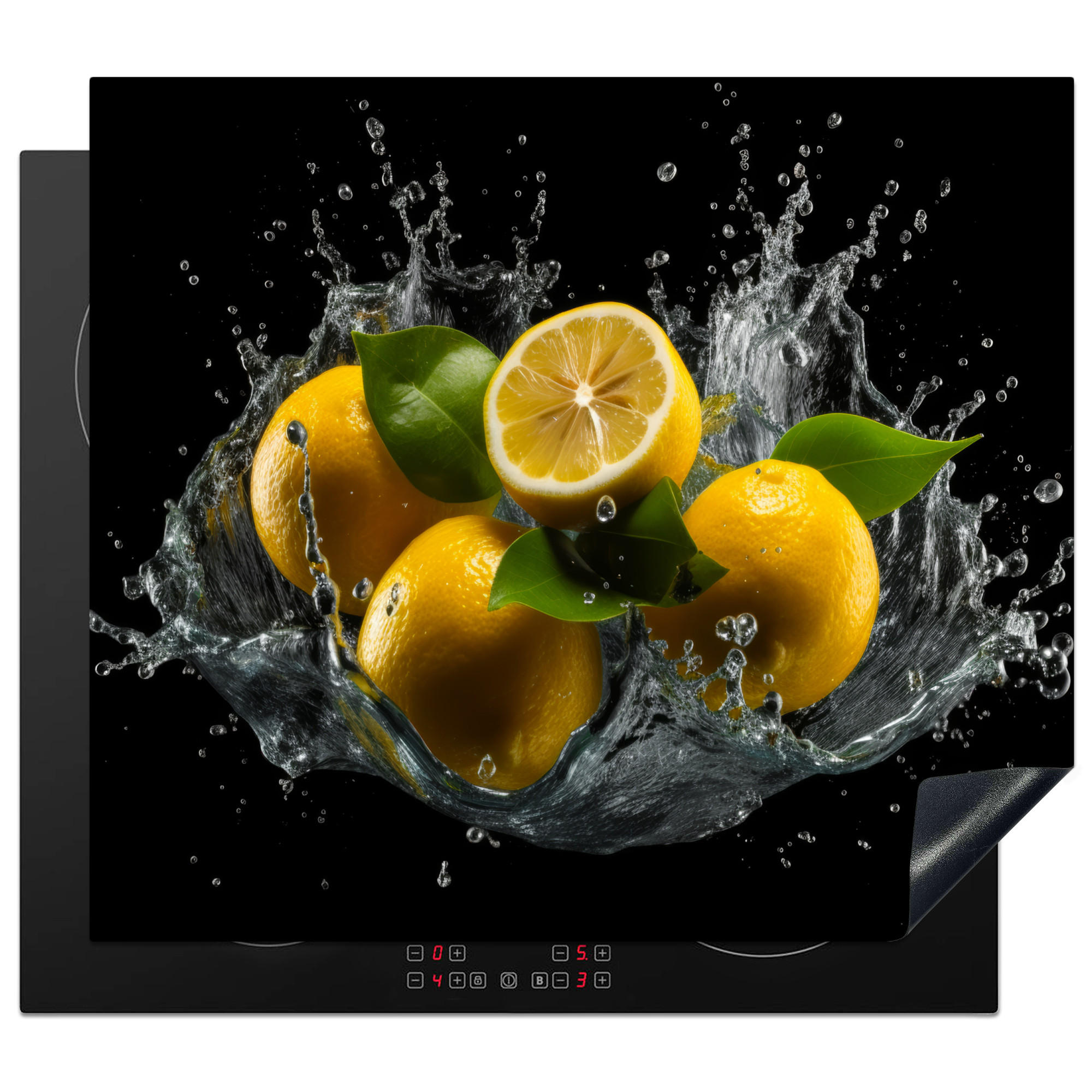 HERDABDECKPLATTE Zitrone - Obst - Gelb - Schwarz 58x51 cm - Gelb, Kunststoff (58.3/0.2/51.3cm) - MuchoWow