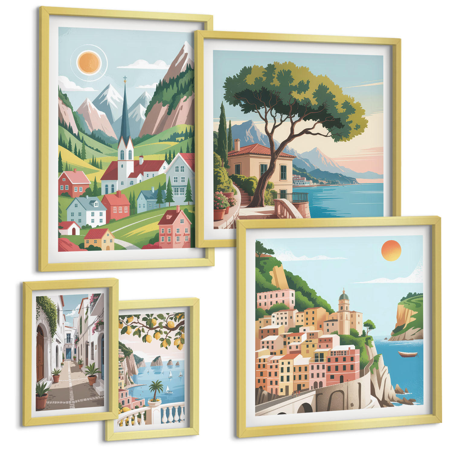 BILDER SET 5er Set - 50x50 cm & 20x30 cm & 40x60 cm Goldrahmen - Löwenzahn-Wassertropfen - Goldfarben, Kunststoff (40/60cm) - TULUP