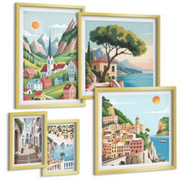 BILDER SET 5er Set - 50x50 cm & 20x30 cm & 40x60 cm Goldrahmen - Löwenzahn-Wassertropfen - Goldfarben, Kunststoff (40/60cm) - TULUP