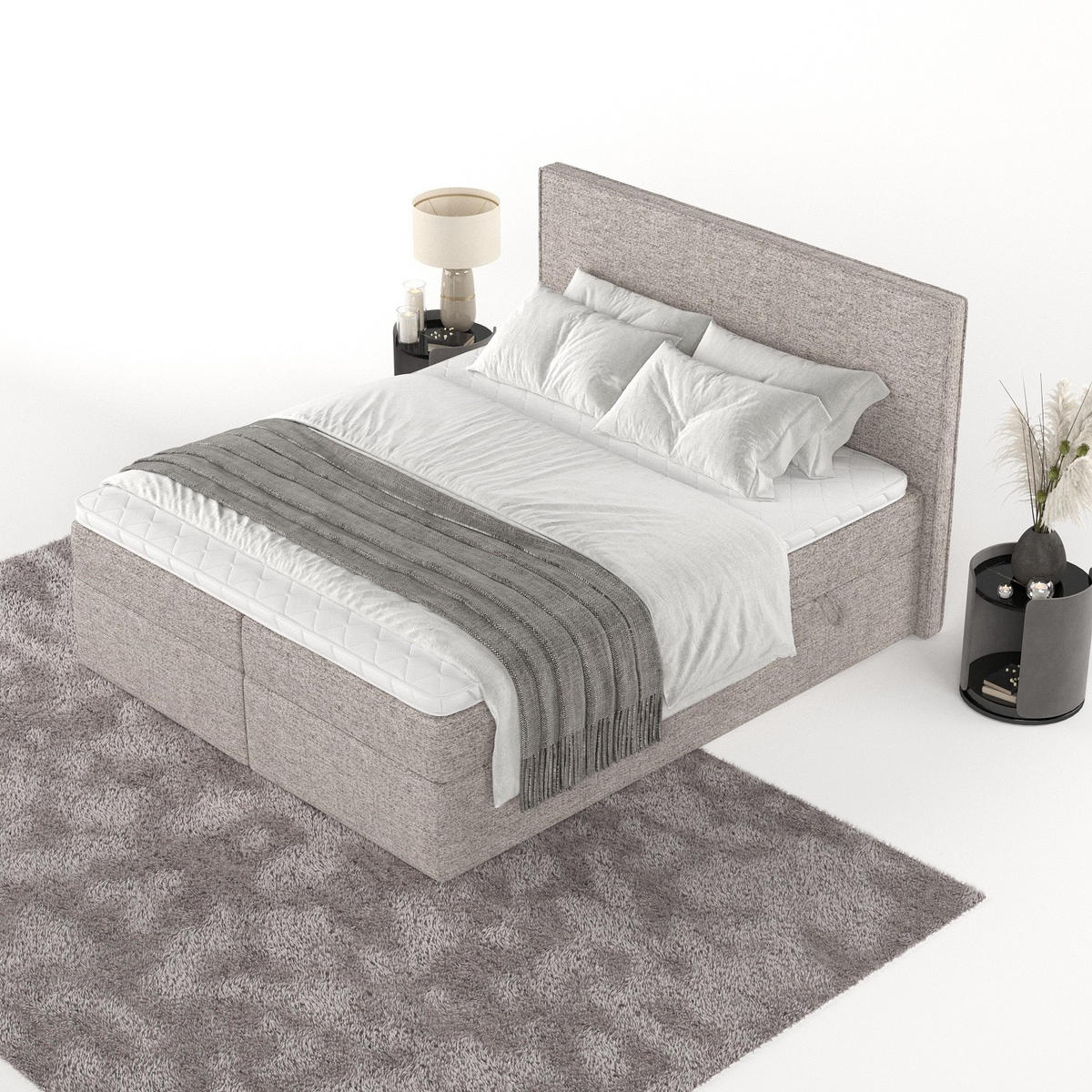 BOXBETT Nuvia 180/200 cm Beige im Neve Stoff - Beige/Schwarz, Holz/Holzwerkstoff (180/200cm) - AltaBeds