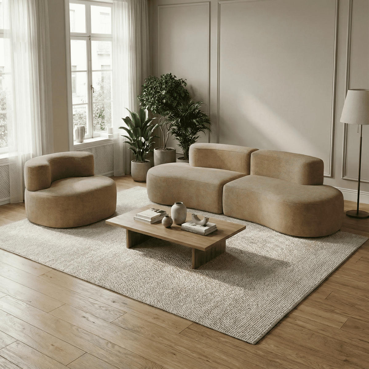 SITZGARNITUR Lounge Sofa und Sessel Sand - Beige, Textil (240/75/102cm) - COCO Living