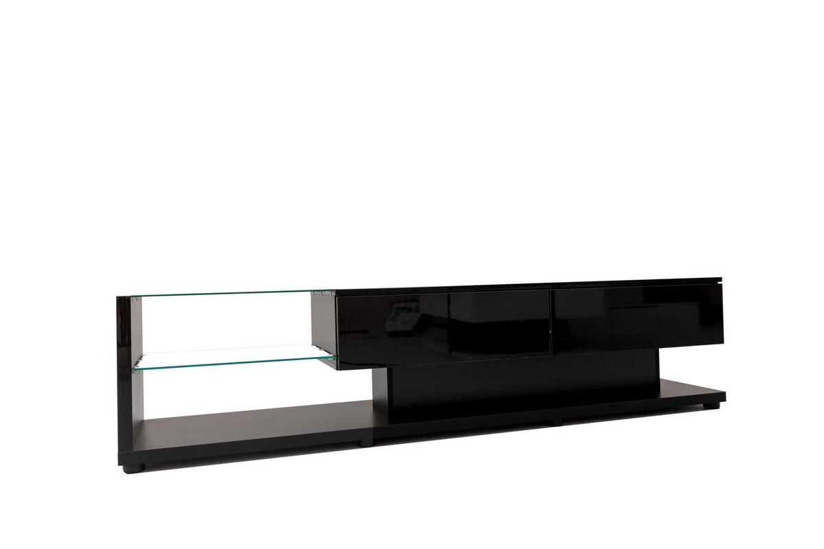 TV-LOWBOARD aus Spanplatte 170x36x38 cm Schwarz Hochglanz mit LED-Beleuchtung, App-Steuerung und Glasböden - Schwarz, Holzwerkstoff (170/38/36cm) - Modfu