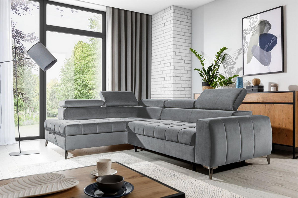 ECKSOFA Schlafsofa Agnesa In Salvador - Grau, Holzwerkstoff/Textil (275/200cm) - Fun Möbel