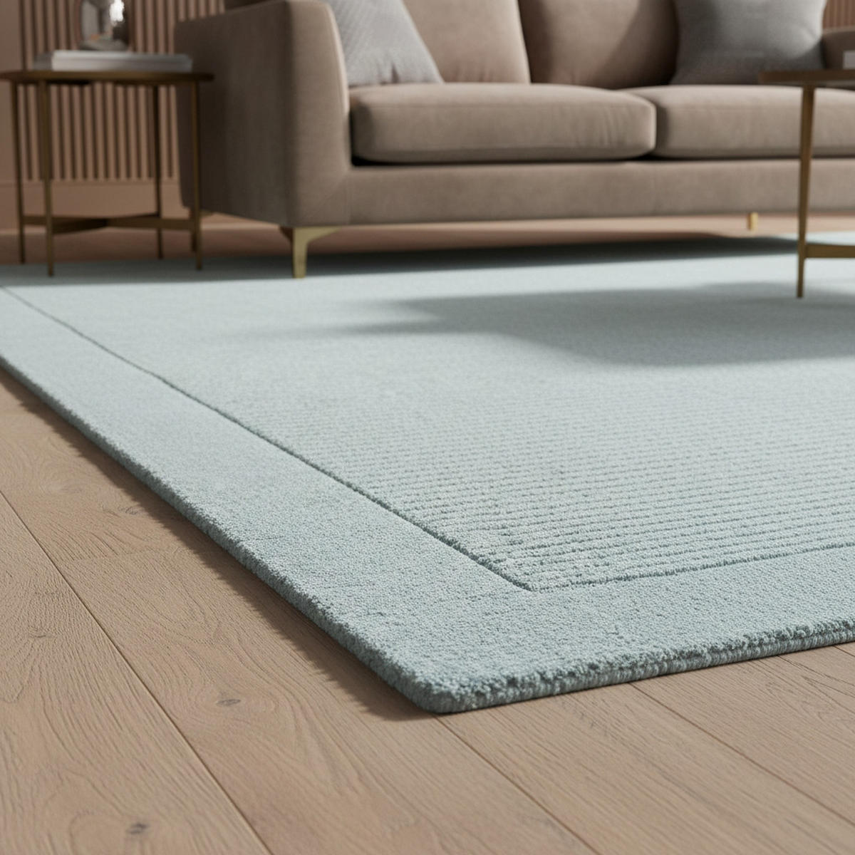 TEPPICH Schurwolle handgewebt mit Bordüre modern STOW, Hellblaugrün 160x230 cm - Blau, Textil (160/230cm) - KADIMA DESIGN