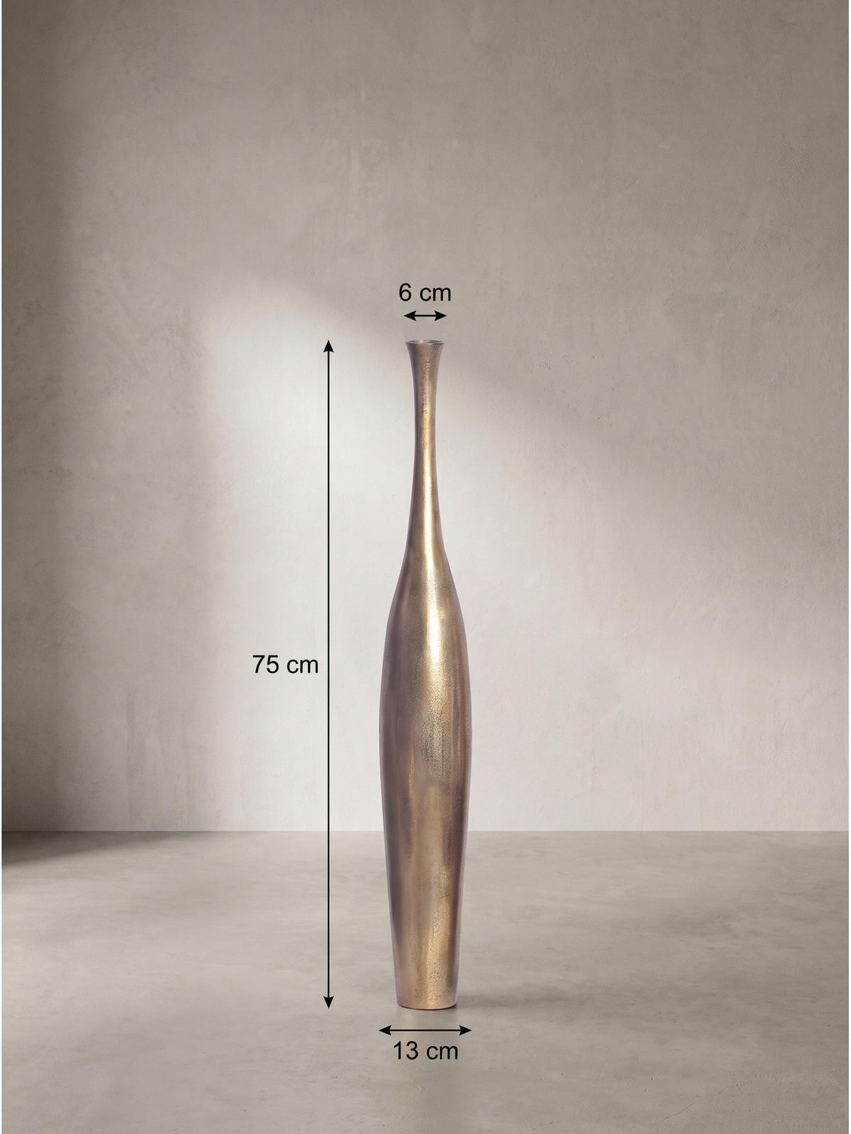 BODENVASE EBRO, Aluminium, handgefertigt, Gold, Ø 13 x 75 cm - Goldfarben, Metall (75cm) - KADIMA DESIGN