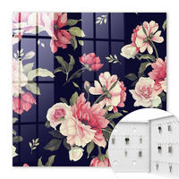 SCHLÜSSELBOX Weiß 30x30 cm – Türöffnung nach rechts - Romantische Blumen - Dunkelblau, Metall (30/30/5cm) - TULUP