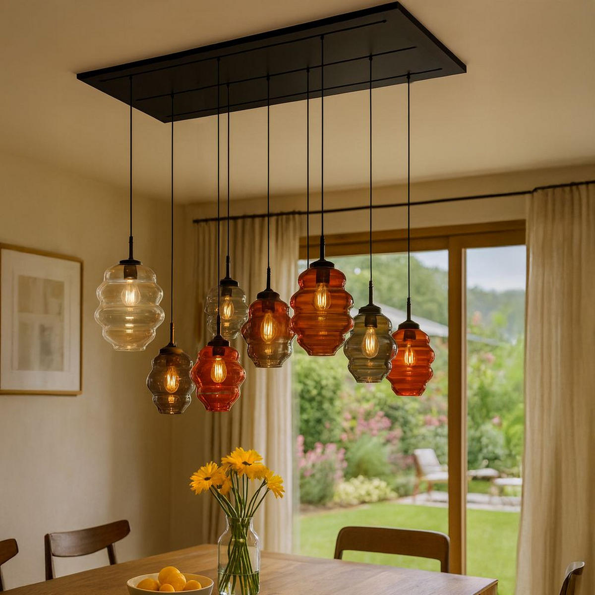 HÄNGELEUCHTE Echos 8-flammig Braun Ø 18/25cm - Schwarz/Braun, Glas (18/18/20cm) - s.luce