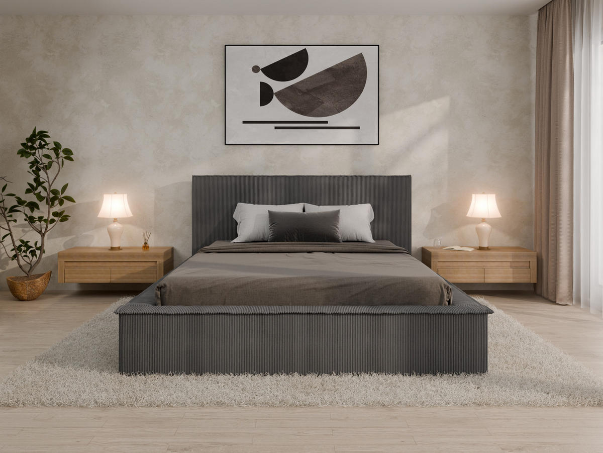 POLSTERBETT SANA 160x200cm Elegantes Polsterbett für modernen Wohnstil , 7-Zonen-Taschenfederkernmatratze mit kokos ARLAN (21 cm), dunkelgrau - Dunkelgrau, Holz (160/200cm) - Panda Möbel