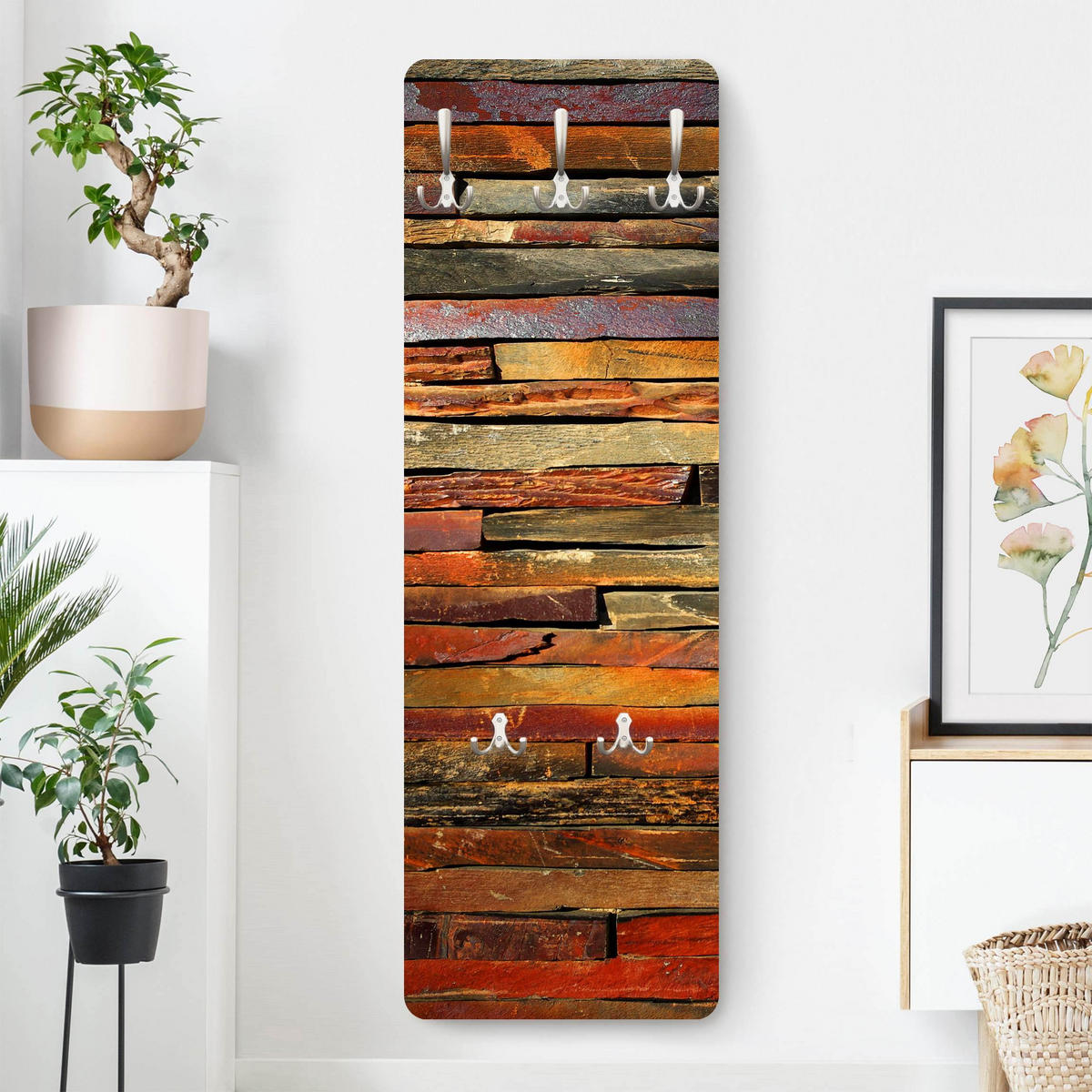 WANDGARDEROBE - Holzoptik Bretterstapel Landhausstil 34/105 cm - Braun, Holzwerkstoff (34/105/1.6cm) - Bilderwelten