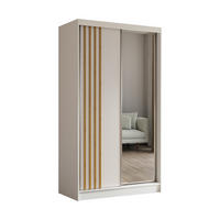KLEIDERSCHRANK mit Spiegel-Schiebetüren und Aluminium-Leisten, LED-Beleuchtung - NALLA - 120 cm Weiß+Weiß+Artisan - Weiß/Eiche Artisan, Holzwerkstoff (120/216/61cm) - ALTDECOR