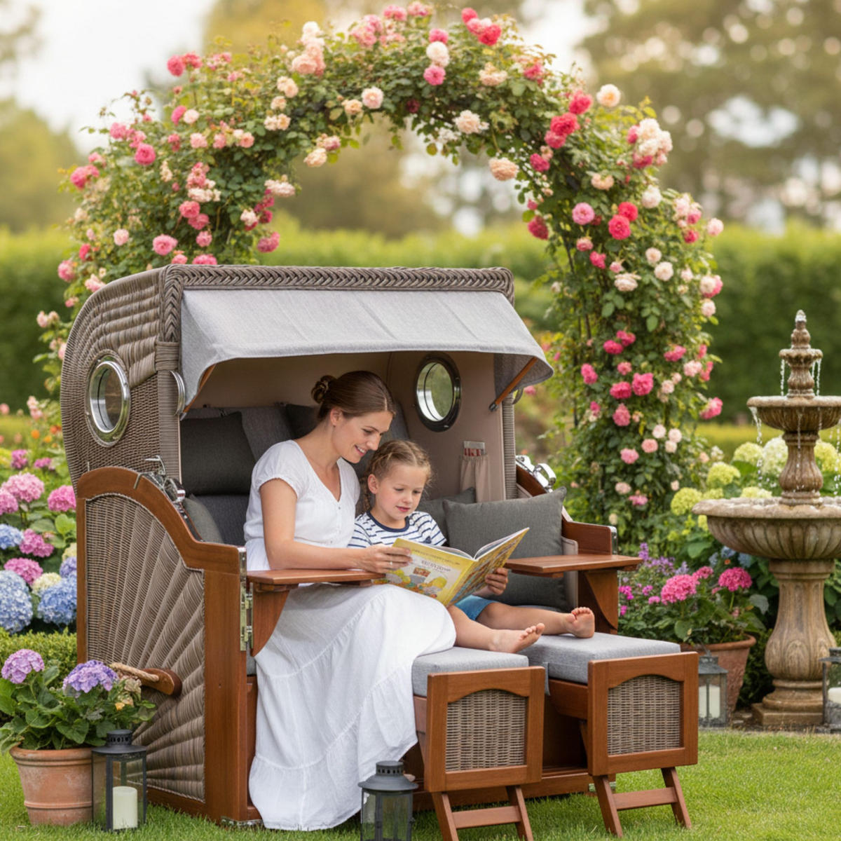 STRANDKORB XXL Düne Grande 2,5 Sitzer - Braun/Grau, Metall (142/170/95cm) - Mr. Deko