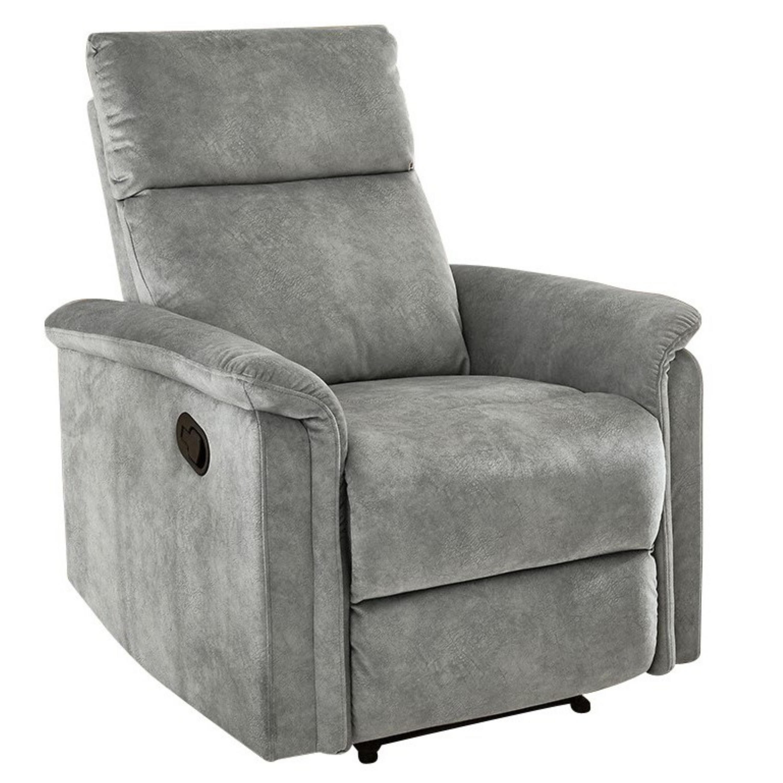 RELAX-FERNSEHSESSEL Federkern, Liegefunktion verstellbar durch halbautomatische Relaxfunktion B78/T90/H100 cm, Velours Vintage Grau / 15126 - Schwarz/Grau, Textil (78/100/90cm) - luma-home