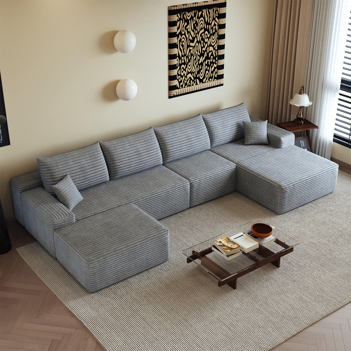 WOHNLANDSCHAFT DE-34857 U-Form 3-Sitzer Chaiselongue rechts Grau - Grau, Textil (175/83/270cm) - ComfortXL