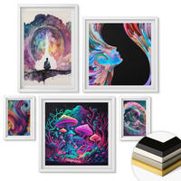 WANDBILDER 5er-Set - 50x50 cm & 20x30 cm & 40x60 cm Weißer Rahmen - Farbenfrohe Fantasy-Kunstillustrationen - Weiß, Kunststoff (40/60cm) - ArtPrintCave