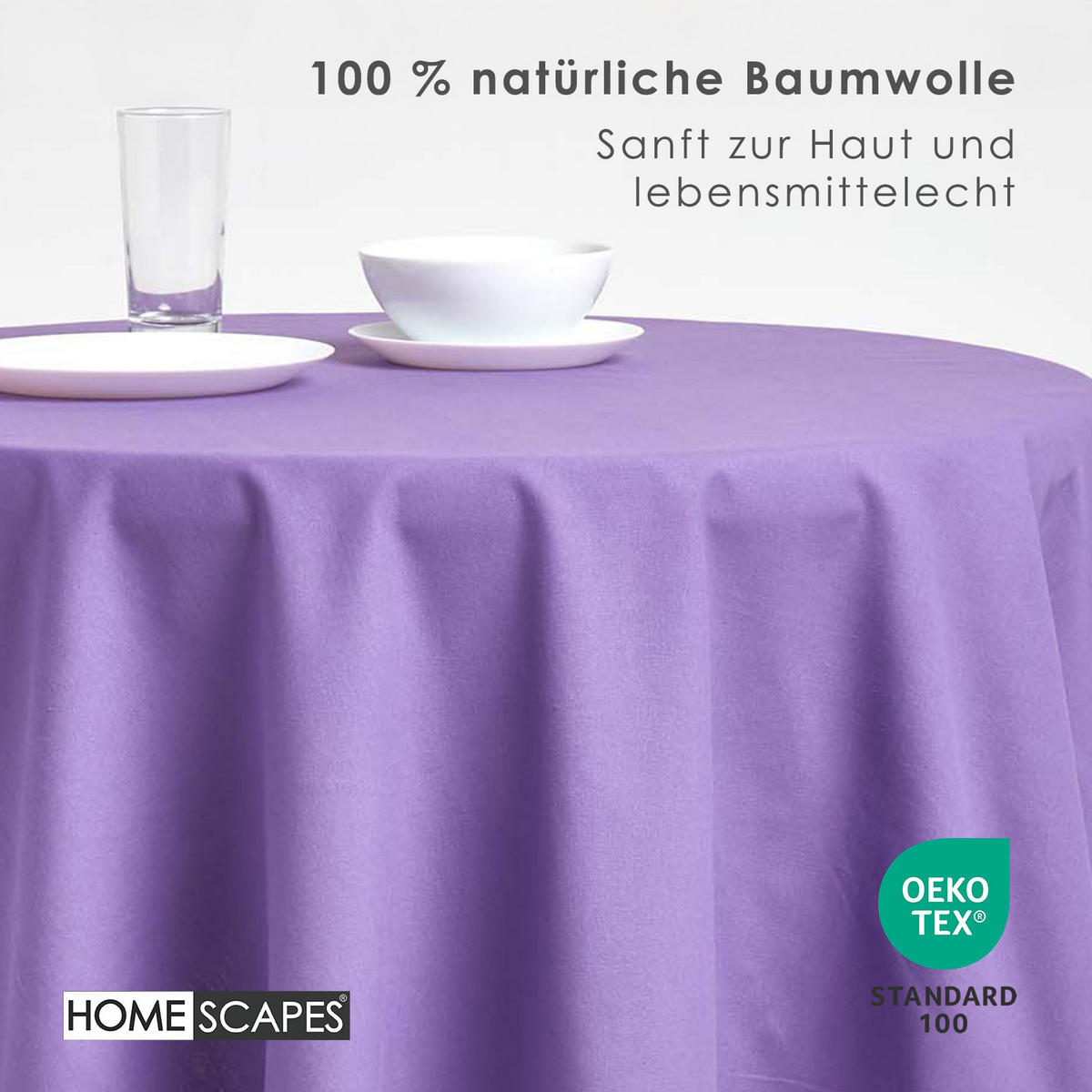 TISCHDECKE lila rund 178 cm, 100% Baumwolle - Lila, Textil (178/178cm) - Homescapes