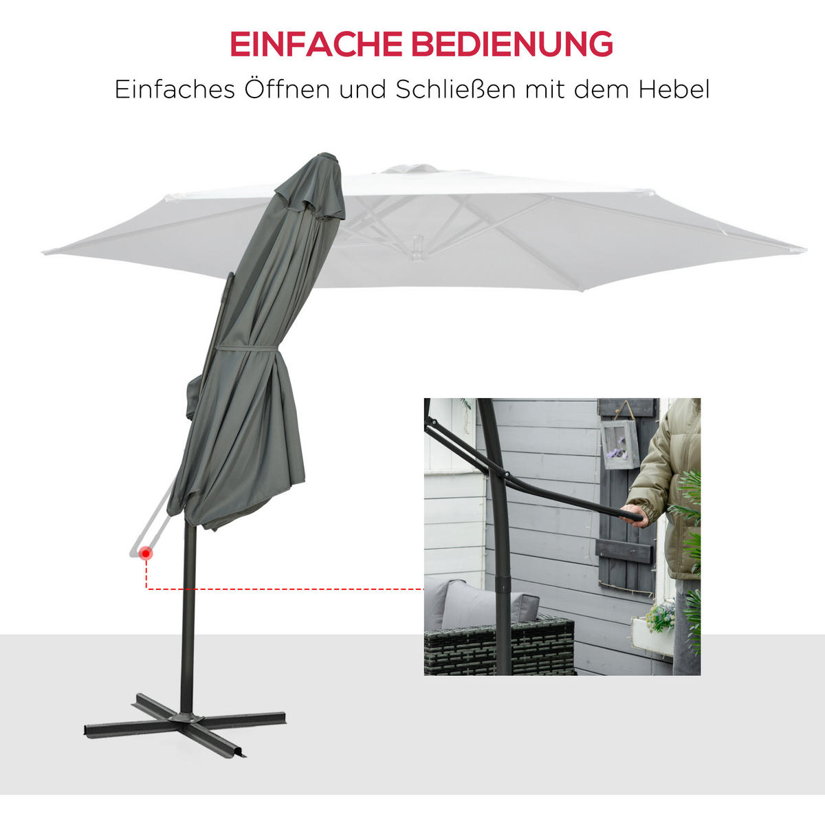 AMPELSCHIRM aus Metall, Polyester Dunkelgrau - Dunkelgrau, Metall (293/293cm) - Outsunny