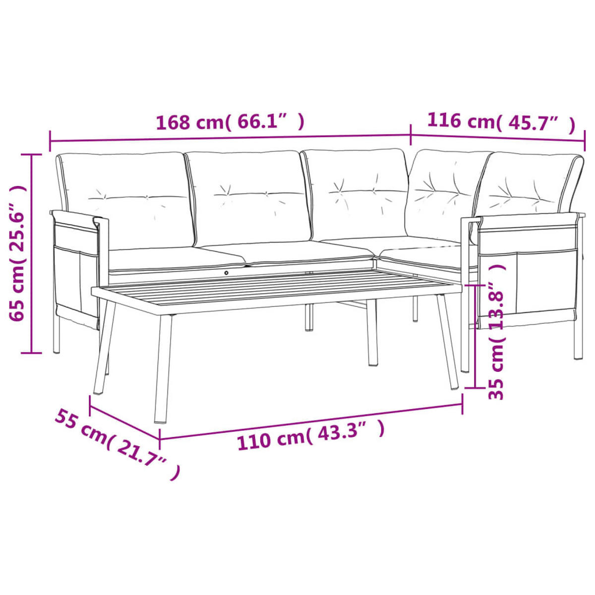 LOUNGEGARNITUR mit Auflagen und 110 cm Couchtisch, aus Stah, Anthrazit, 2-teiliges Set - Anthrazit, Metall - vidaXL
