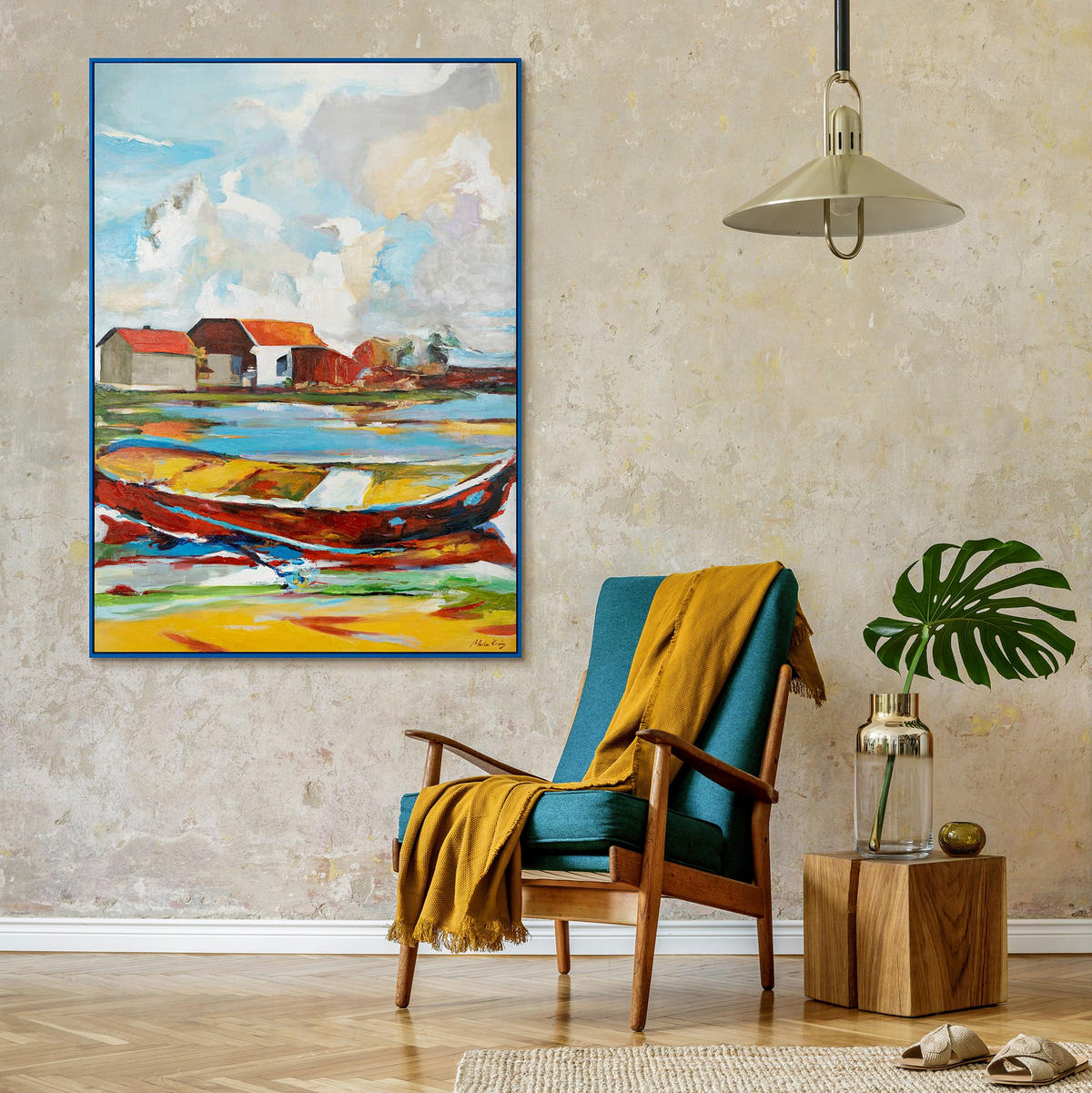 GEMÄLDE Gezeiten der Inspiration Schattenfugenrahmen Blau 120x80 cm - Blau, Holz (120/80cm) - YS-art gallery