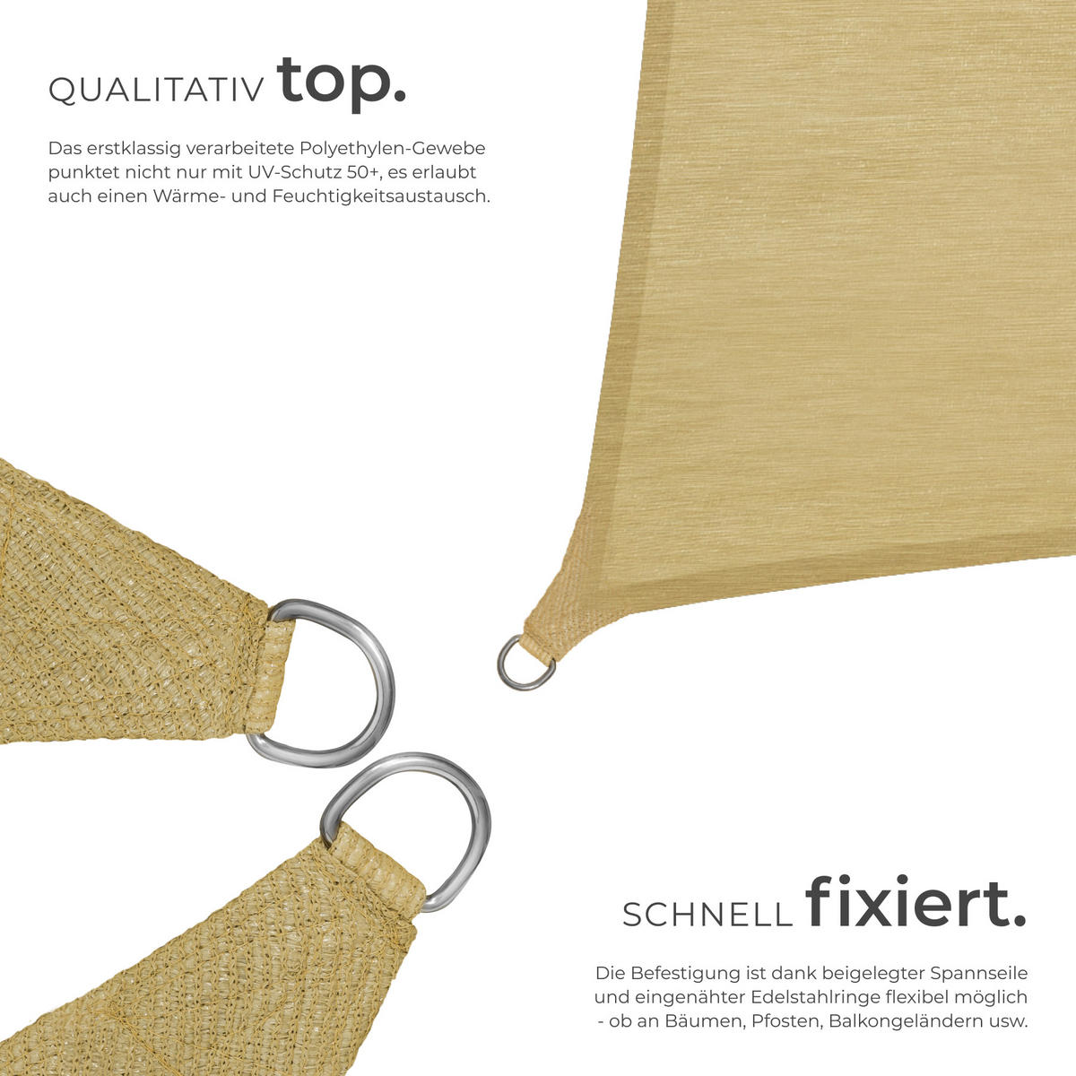 SONNENSEGEL , inklusive Spannseile, beige - Beige, Kunststoff (400/400cm) - tectake