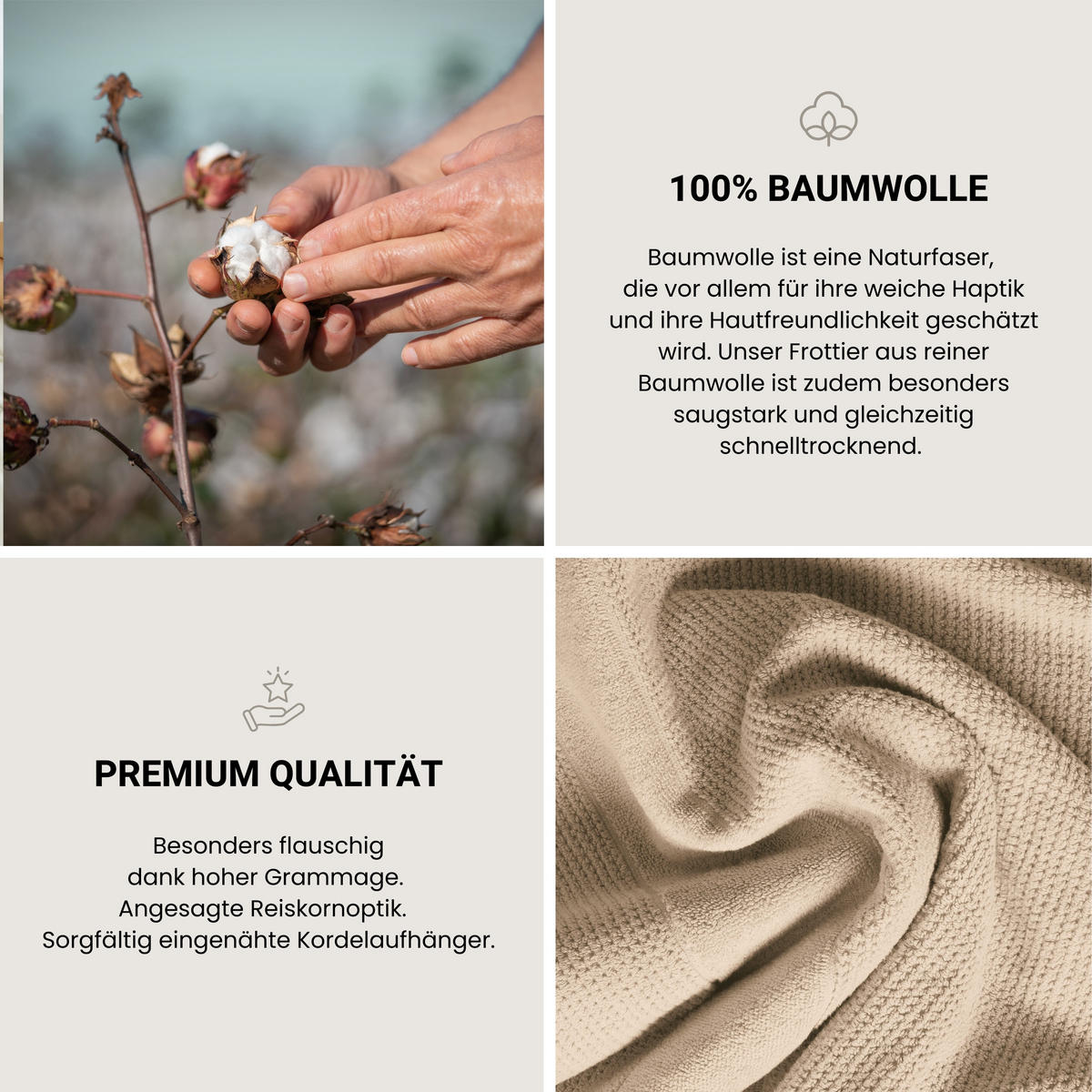 DUSCHTUCHSET Turin - 2-teilig - 70 x 140 cm - Sand - Sandfarben, Textil (70/140cm) - SCHIESSER