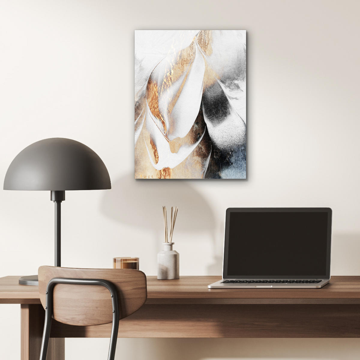 KOVOVÝ OBRAZ Luxusné - abstraktné - zlaté - biele 30x40 cm - zlatá, kov (30/40cm) - MuchoWow