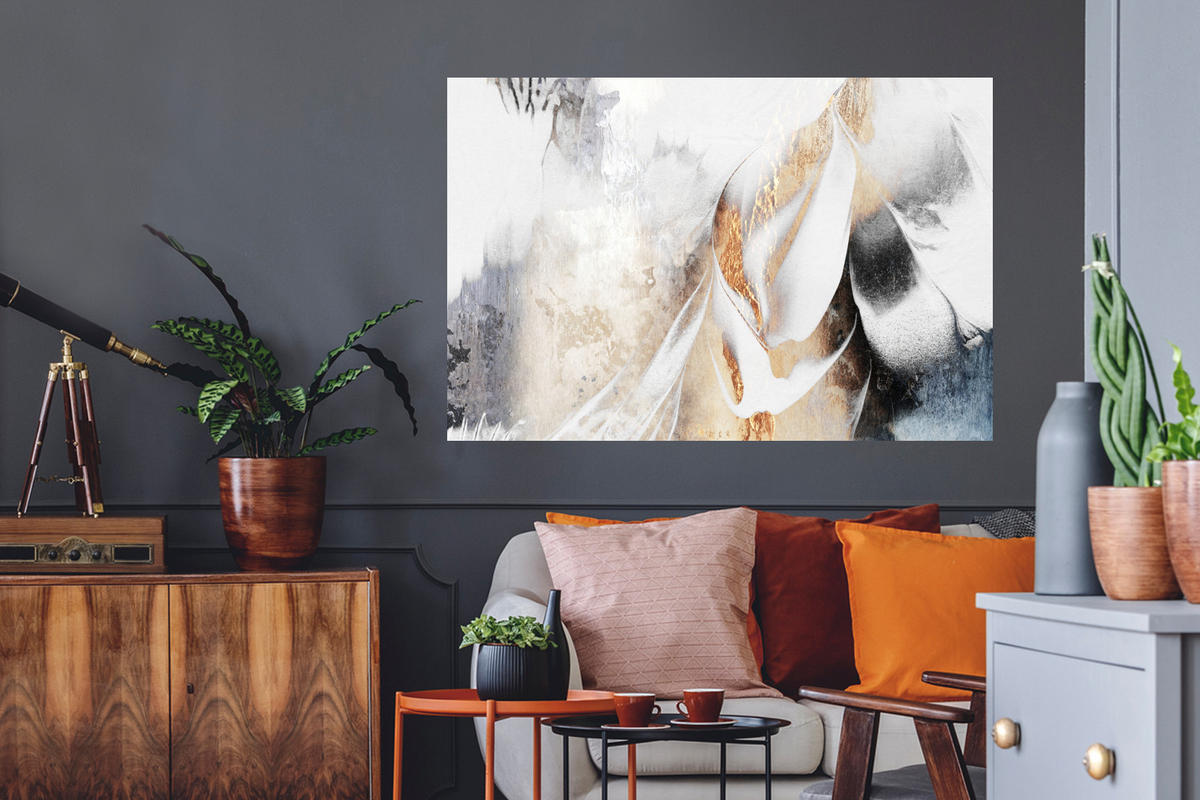 WANDTATTOO Luxus - Abstrakt - Gold - Weiß 120x80 cm - Goldfarben, Kunststoff (120/80/0.1cm) - MuchoWow