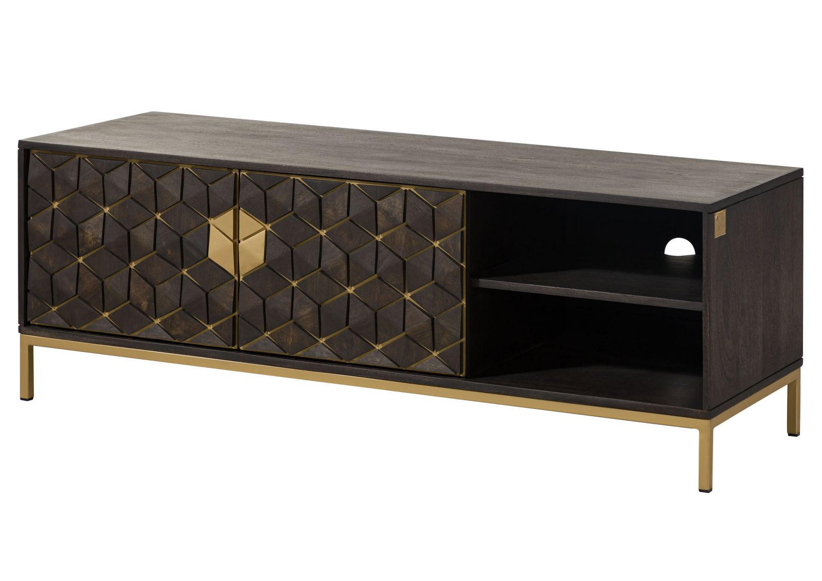 TV-BOARD Mango 145x45x50 grau geölt DIAMOND #106 - Grau, Holz (145/50/45cm) - Massivmoebel24