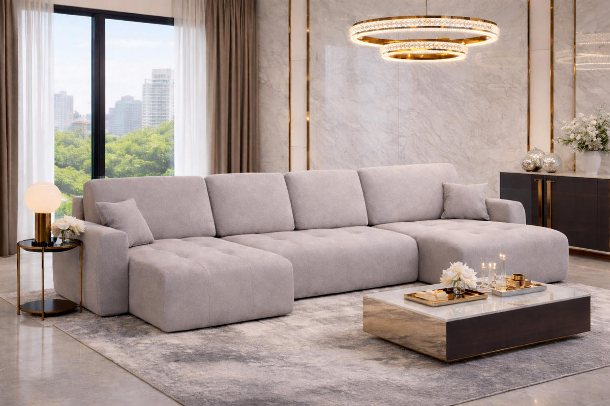 ECKSOFA Mit Schlaffunktion Und Bettkasten U-Form Ivo U, Veloursstoff Salvador, Grau - Grau, Holz (342/142cm) - Kaiser Möbel