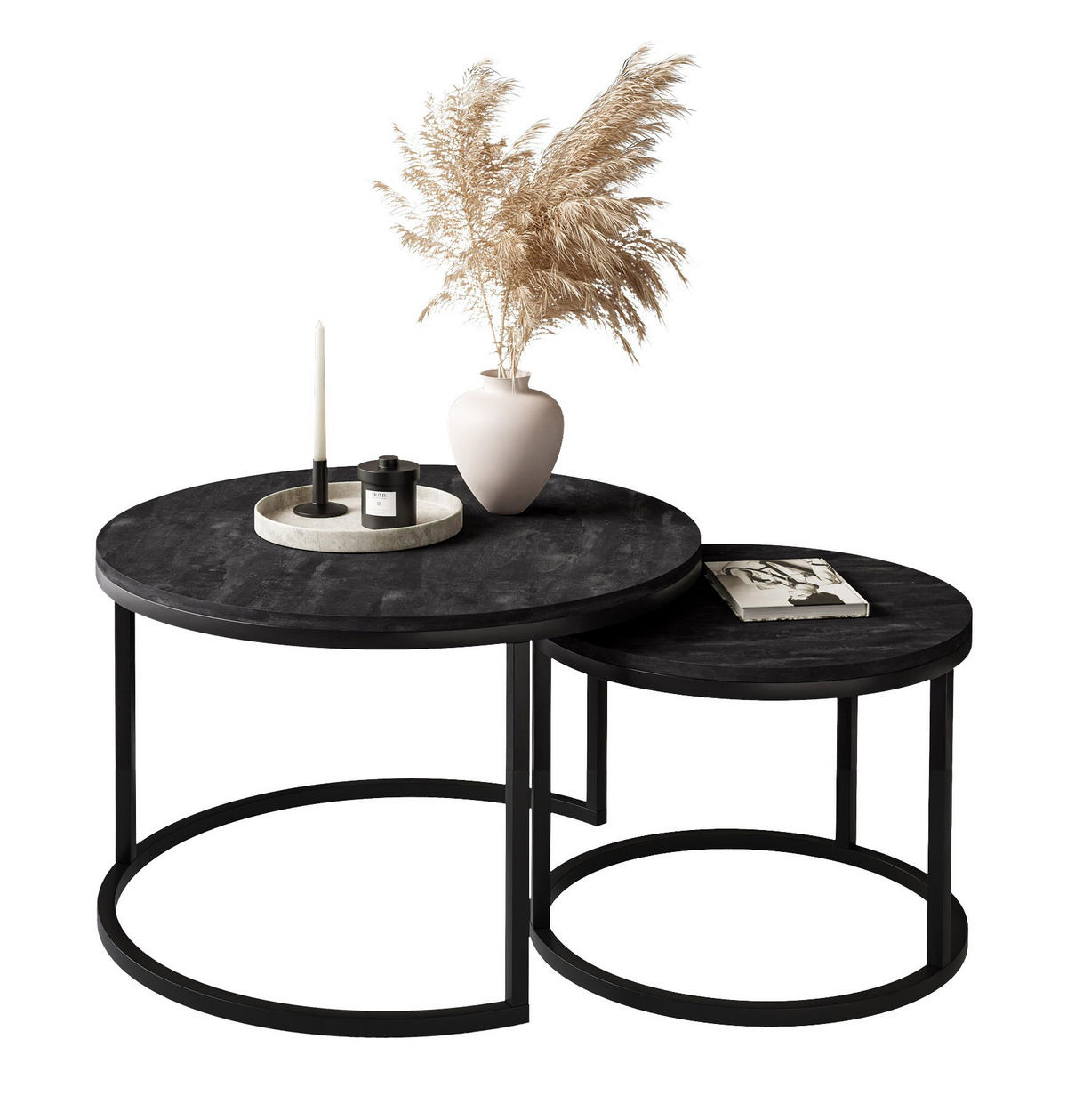 COUCHTISCH 2-in-1 CIRI dunkler Beton - Schwarz, Holzwerkstoff (80/80/48cm) - Lookway