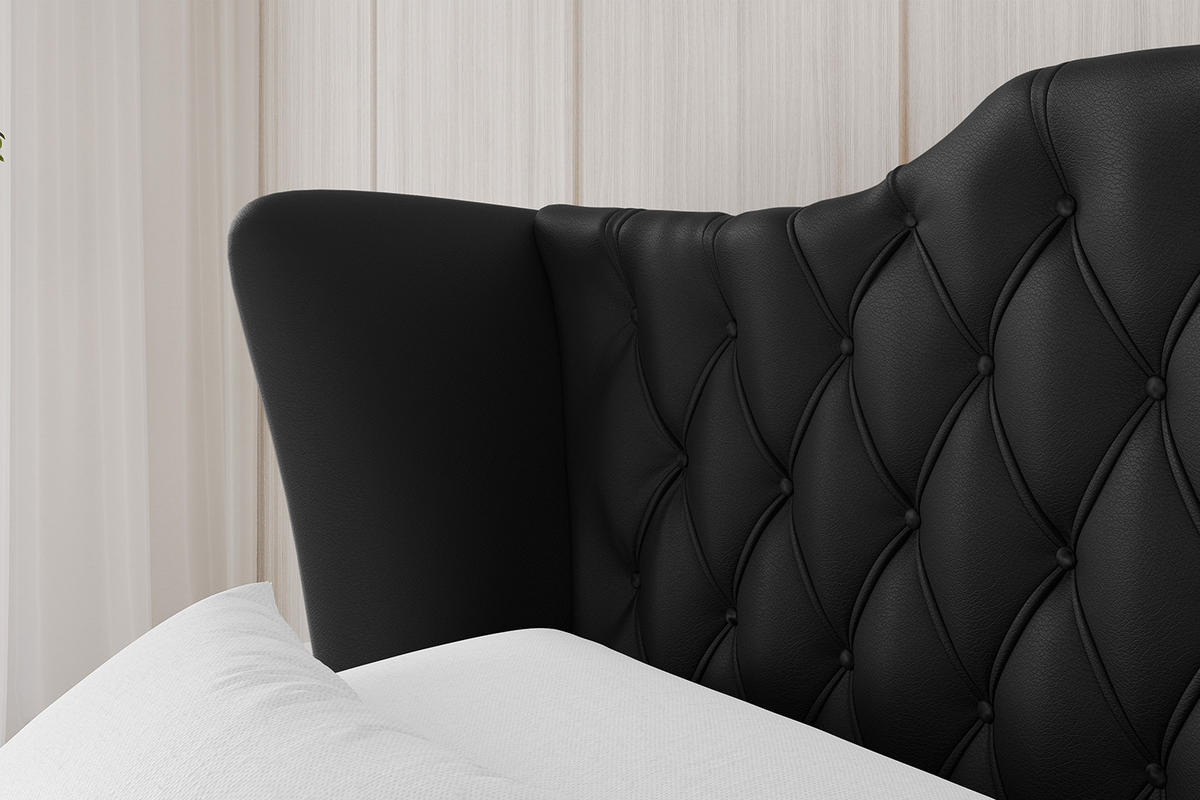 POLSTERBETT mit Bettkasten, Fußteil und Lattenrost, Boxbett mit Matratze H3/H4 - ZORAN-Z 180x200 Schwarz Kunstleder - Schwarz Hochglanz, Holzwerkstoff/Textil (180/200cm) - ALTDECOR