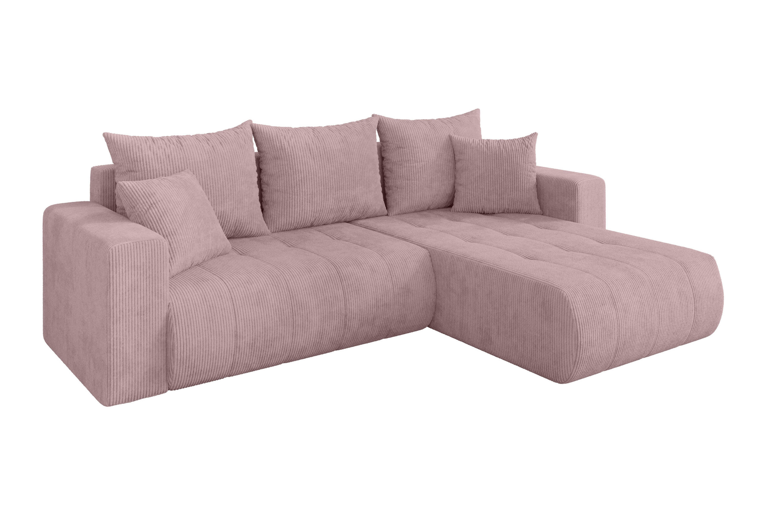 ROHOVÁ SEDAČKA s funkcí spaní, otoman vpravo MILA-L 277x194x86 růžová manšestr - růžová/černá, kompozitní dřevo/textil (277/194cm) - ALTDECOR