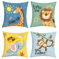 KISSENBEZÜGE 4er Set 45 x 45 cm Tiere Karikatur Elefant Giraffe Löwe Affe - Multicolor, Textil (45/45cm)